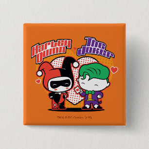 Chibi Harley Quinn & Chibi Joker Hearts 15 Cm Square Badge