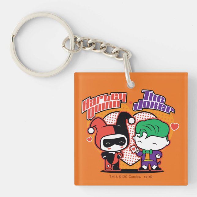 Chibi Harley Quinn & Chibi Joker Hearts Key Ring (Front)