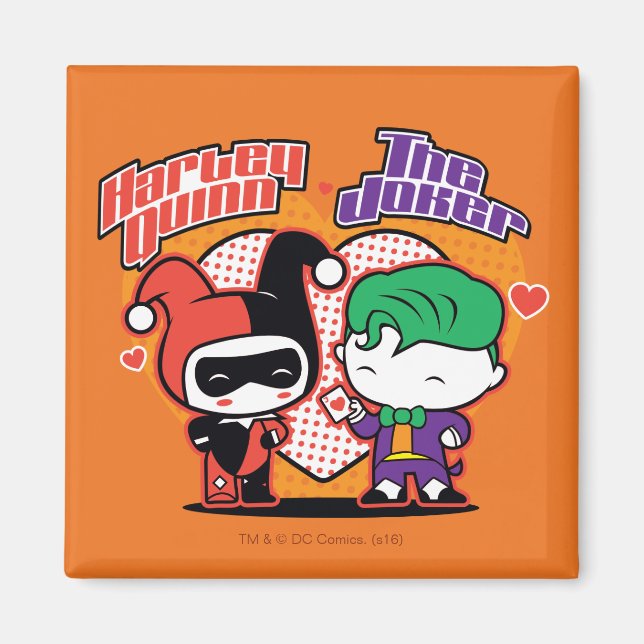 Chibi Harley Quinn & Chibi Joker Hearts Magnet (Front)