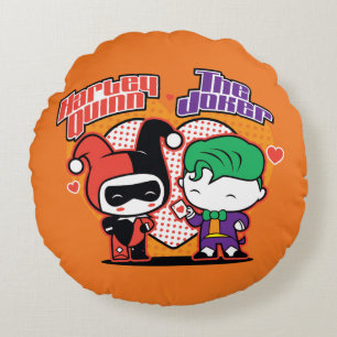 Chibi Harley Quinn & Chibi Joker Hearts Round Cushion