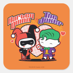 Chibi Harley Quinn & Chibi Joker Hearts Square Sticker