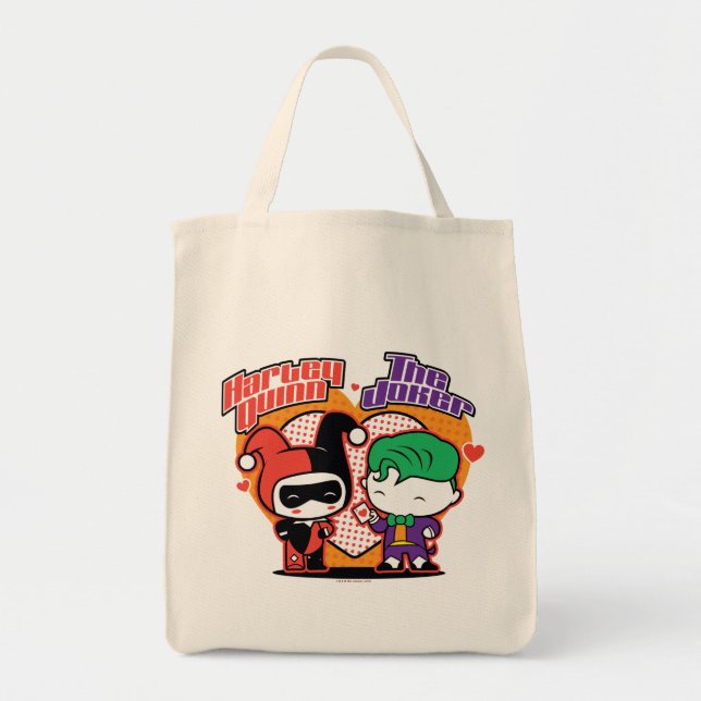 Chibi Harley Quinn & Chibi Joker Hearts Tote Bag (Front)