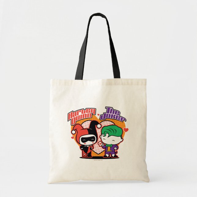 Chibi Harley Quinn & Chibi Joker Hearts Tote Bag (Front)