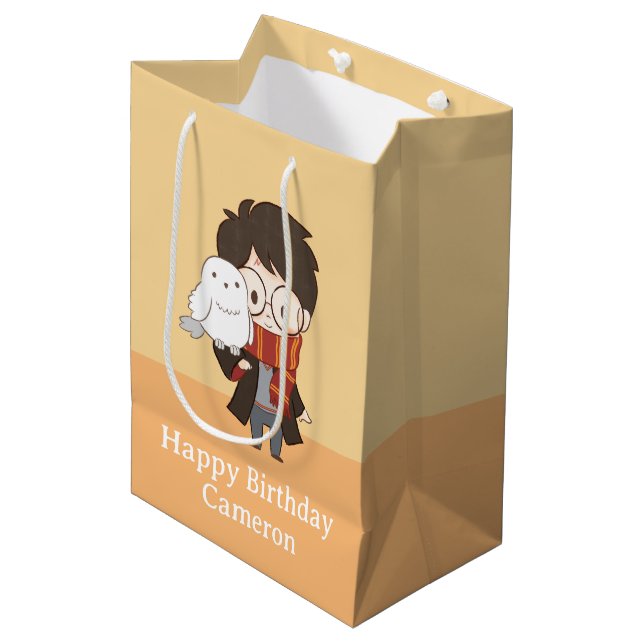 Chibi HARRY POTTER™ & Hedwig Medium Gift Bag (Front Angled)