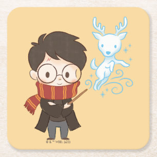 Chibi HARRY POTTER™ Patronus Square Paper Coaster