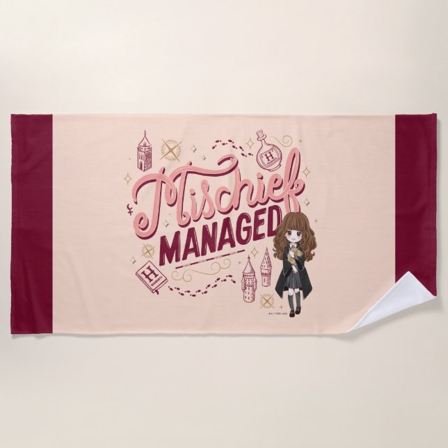 Chibi Hermione "Mischief Managed" Beach Towel (Front)