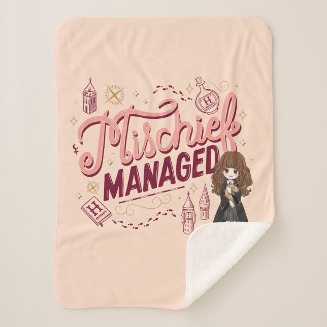 Chibi Hermione "Mischief Managed" Sherpa Blanket (Front)