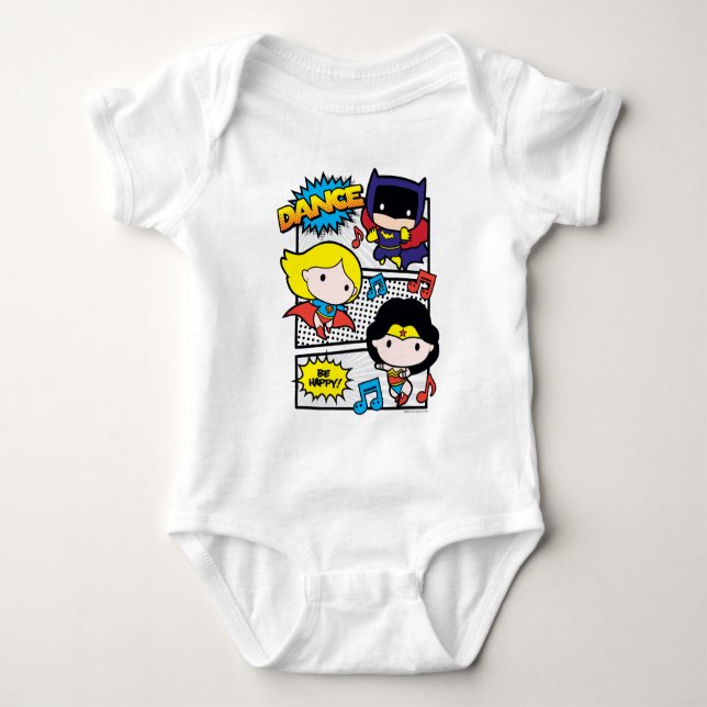 Chibi Heroes Dancing Baby Bodysuit (Front)