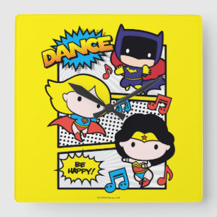 Chibi Heroes Dancing Square Wall Clock