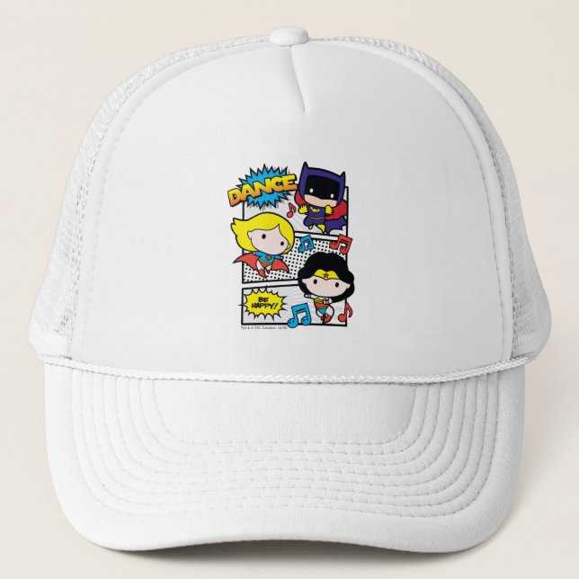 Chibi Heroes Dancing Trucker Hat (Front)