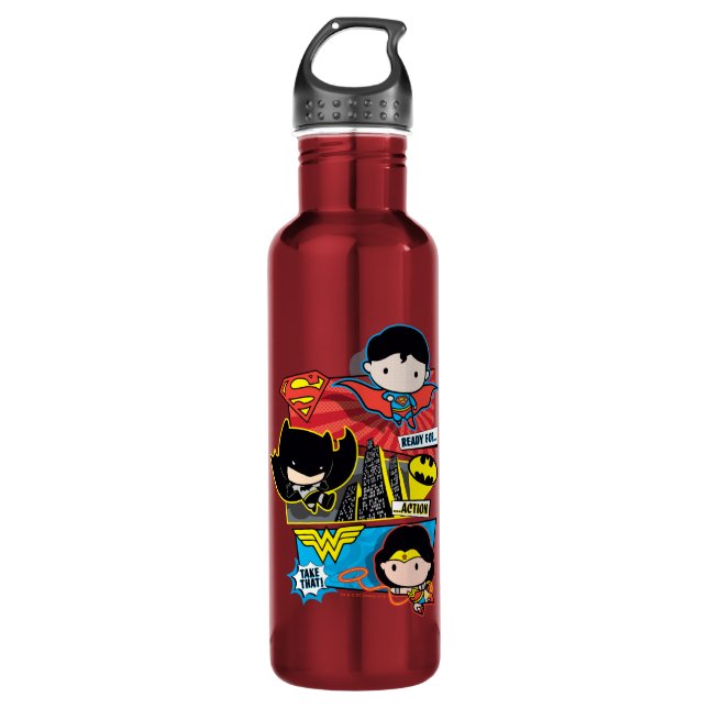 Chibi Heroes Ready For Action! 710 Ml Water Bottle (Front)