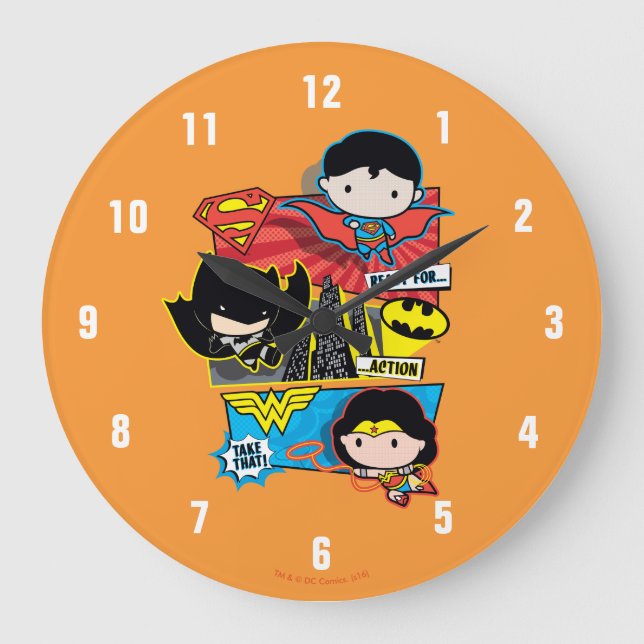 Chibi Heroes Ready For Action! Large Clock (Front)