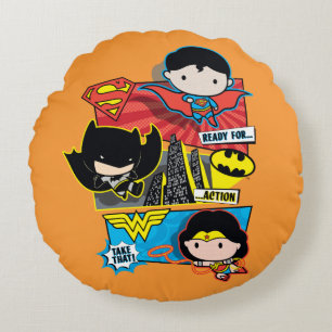 Chibi Heroes Ready For Action! Round Cushion