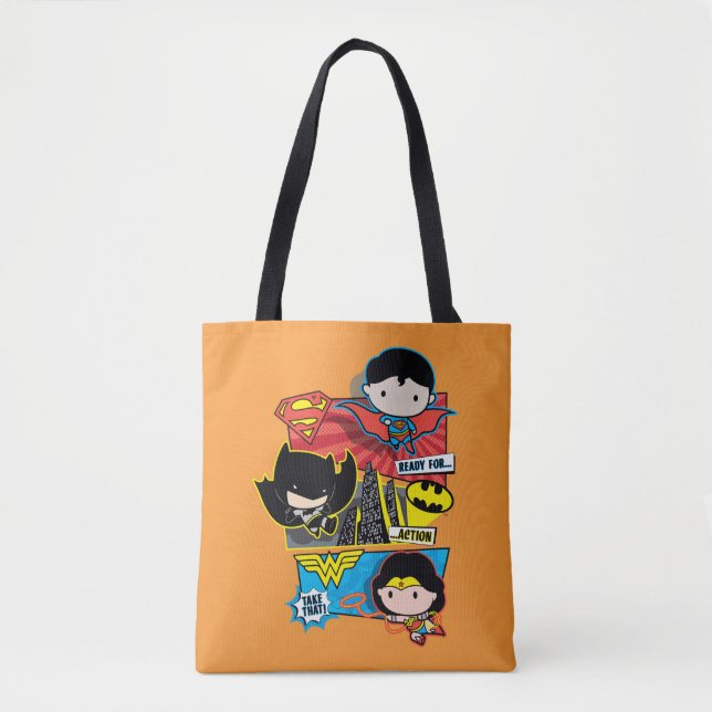 Chibi Heroes Ready For Action! Tote Bag (Front)