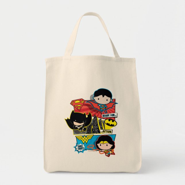 Chibi Heroes Ready For Action! Tote Bag (Front)