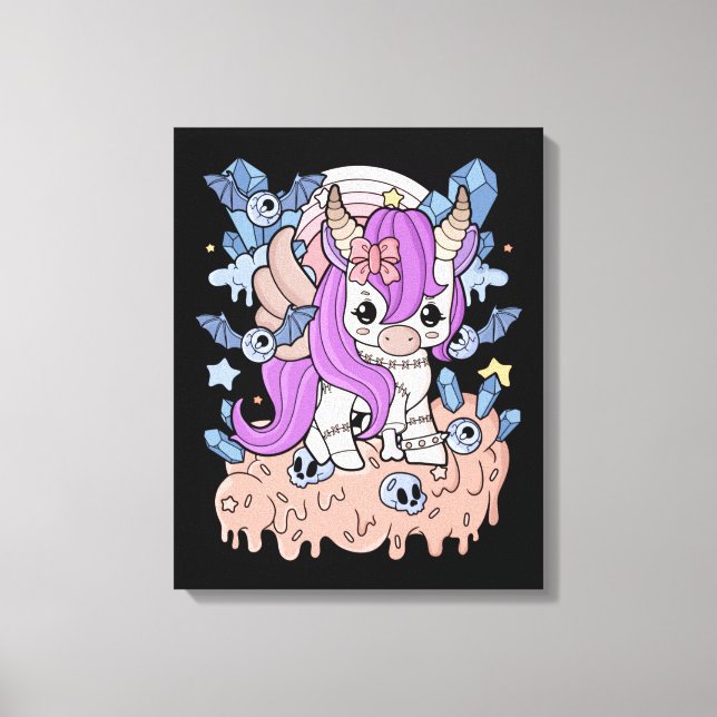 Chibi Horror Unicorn Creepy Kawaii Gift Pastel Canvas Print (Front)