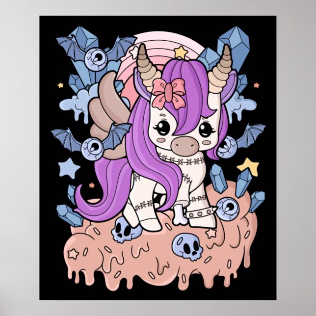 Chibi Horror Unicorn Creepy Kawaii Gift Pastel Poster (Front)