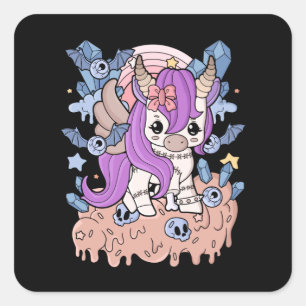 Chibi Horror Unicorn Creepy Kawaii Gift Pastel Square Sticker
