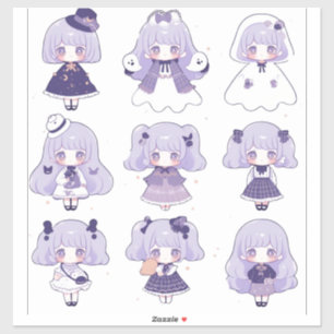 Chibi in Purple PoP Art Custom-Cut Vinyl Sticker