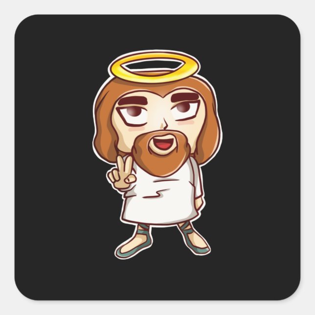 Chibi Jesus Christ Kawaii God Fun Christian Anime Square Sticker (Front)