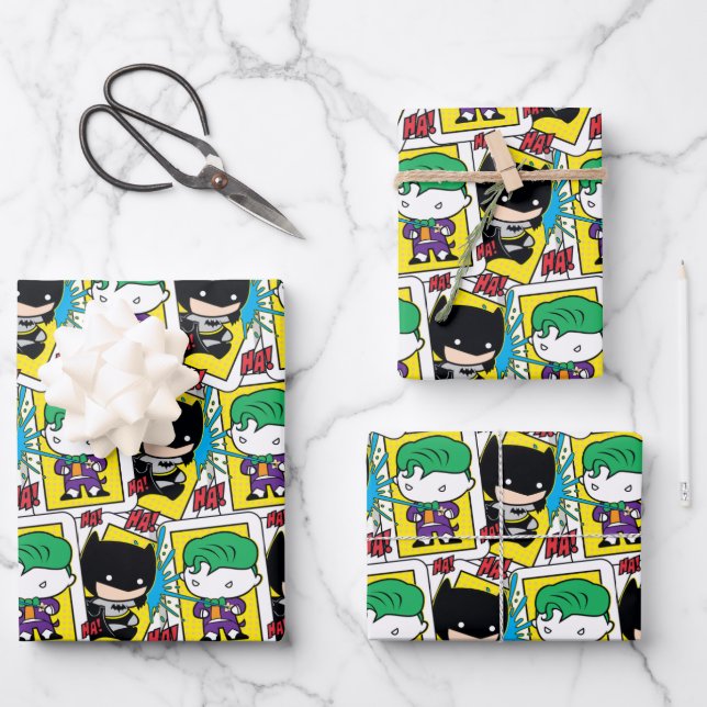 Chibi Joker and Batman Playing Card Pattern Wrapping Paper Sheet (Front)