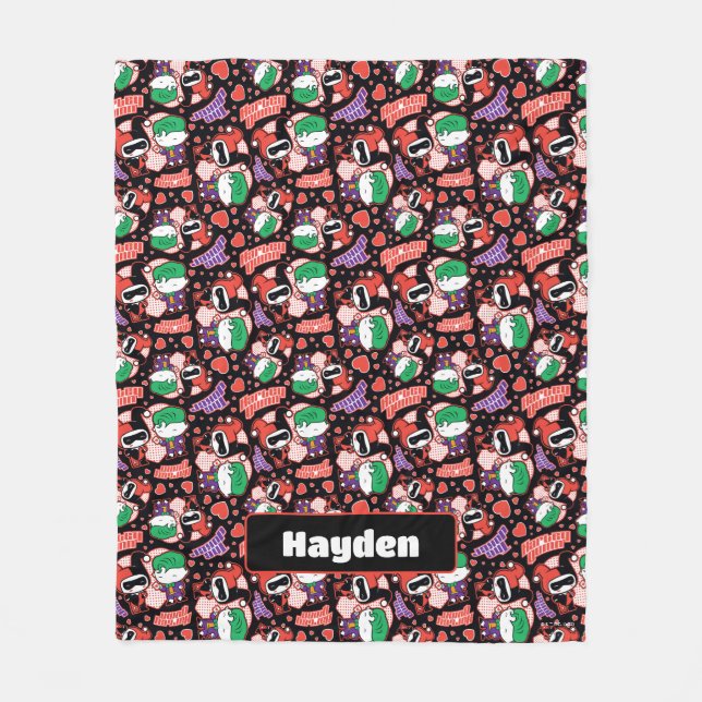 Chibi Joker and Harley Heart Pattern Fleece Blanket (Front)