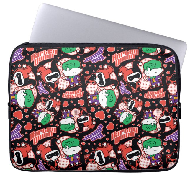 Chibi Joker and Harley Heart Pattern Laptop Sleeve (Front)