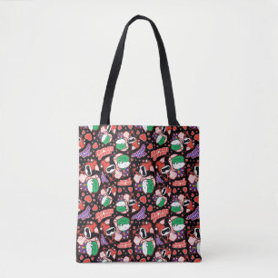 Chibi Joker and Harley Heart Pattern Tote Bag