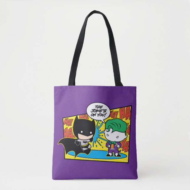 Chibi Joker Pranking Chibi Batman Tote Bag (Front)