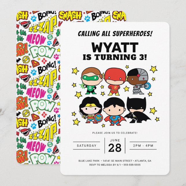 Chibi Justice League Birthday Invitation (Front/Back)
