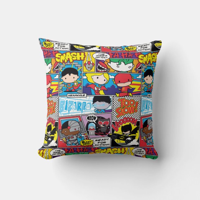 Chibi Justice League Comic Book Pattern Cushion (Front)