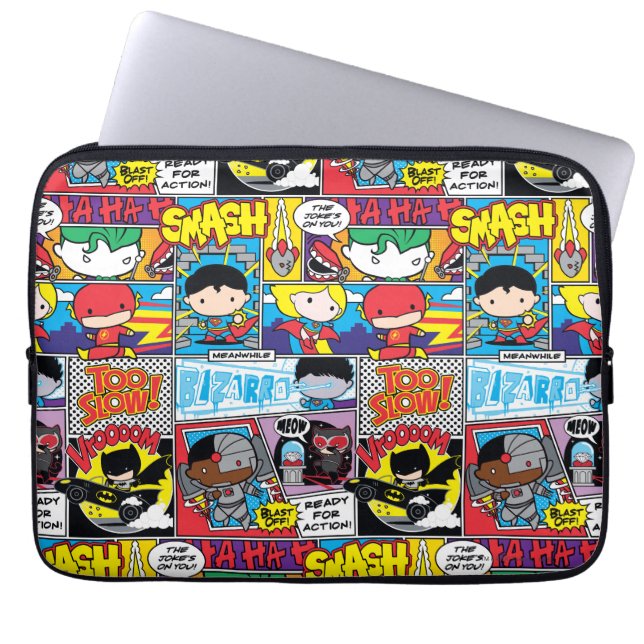 Chibi Justice League Comic Book Pattern Laptop Sleeve (Front)