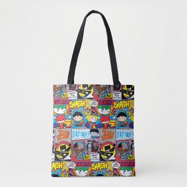 Chibi Justice League Comic Book Pattern Tote Bag (Front)