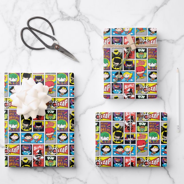 Chibi Justice League Compilation Pattern Wrapping Paper Sheet (Front)