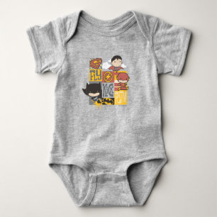 Chibi Justice League Fly, Kick, Run Baby Bodysuit