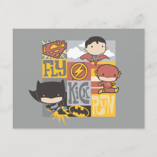Chibi Justice League Fly, Kick, Run Postcard