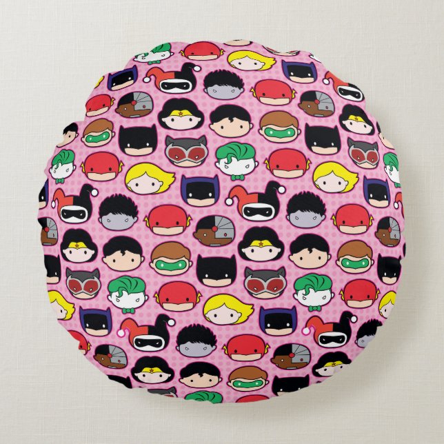 Chibi Justice League Head Pattern Round Cushion (Front)
