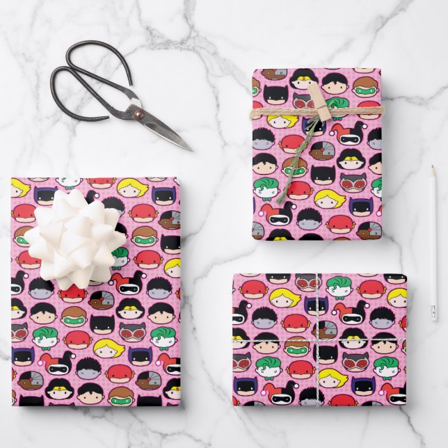 Chibi Justice League Head Pattern Wrapping Paper Sheet (Front)