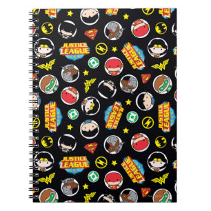 Chibi Justice League Heroes and Logos Pattern Notebook