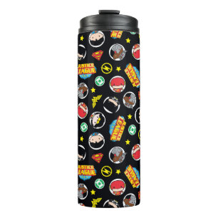 Chibi Justice League Heroes and Logos Pattern Thermal Tumbler