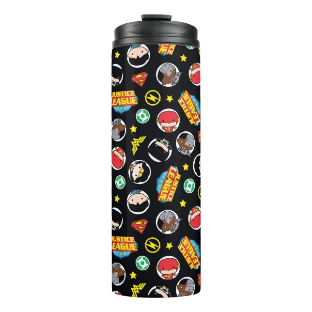 Chibi Justice League Heroes and Logos Pattern Thermal Tumbler (Front)
