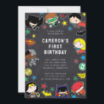 Chibi Justice League Kids Chalkboard Birthday Invitation<br><div class="desc">Invite all your family and friends to your child's Birthday with these Chibi Justice League chalkboard invitations. Personalise by adding all your party details!</div>