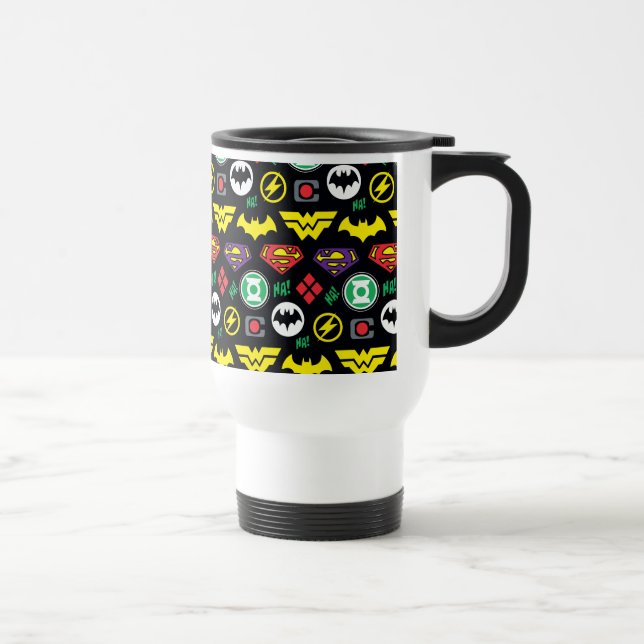 Chibi Justice League Logo Pattern Travel Mug (Right)