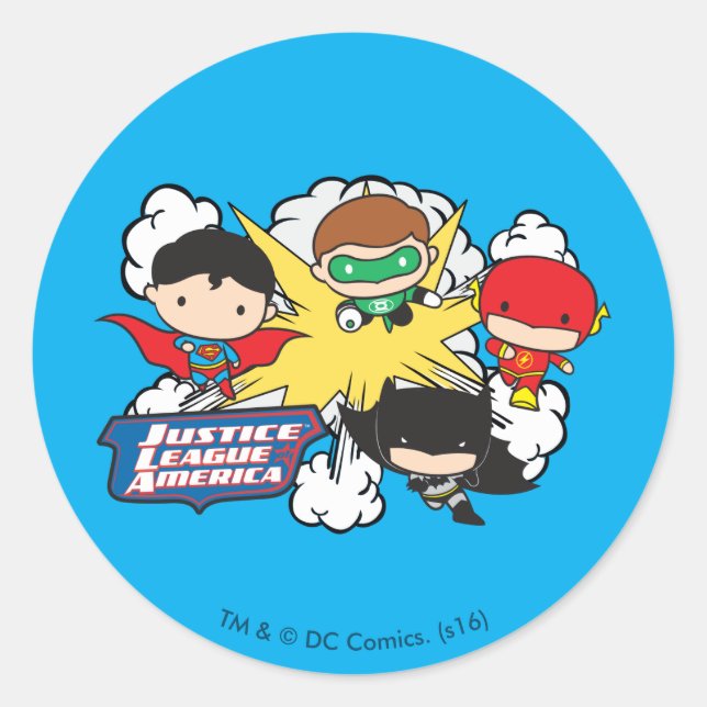 Chibi Justice League of America Explosion Classic Round Sticker (Front)