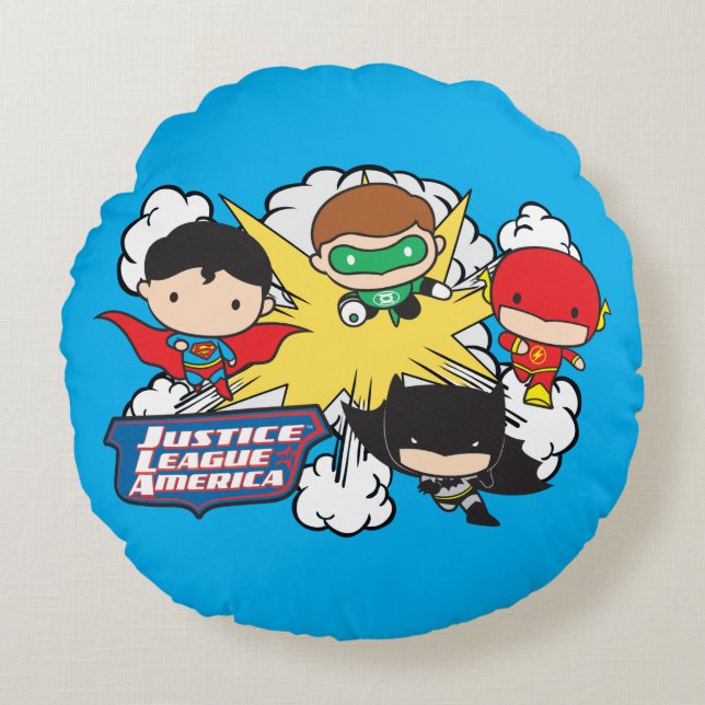 Chibi Justice League of America Explosion Round Cushion (Front)