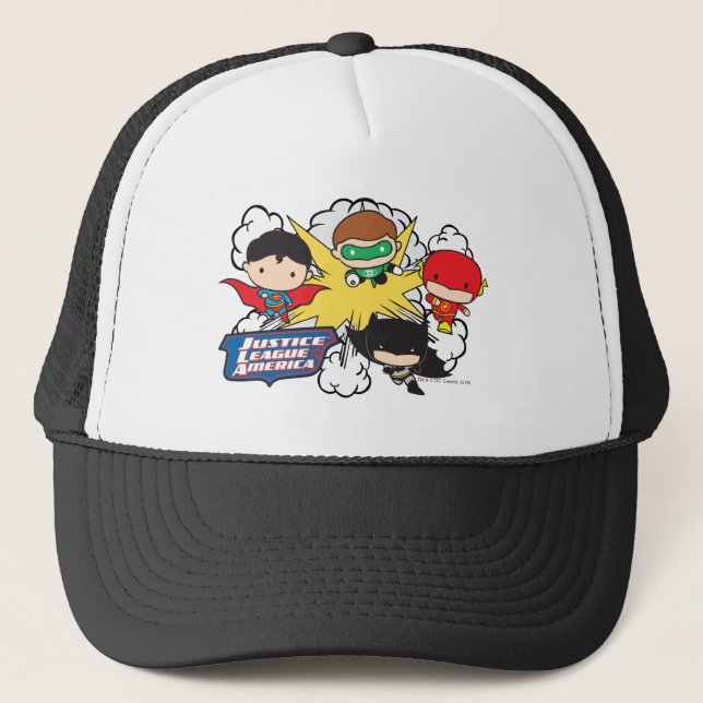 Chibi Justice League of America Explosion Trucker Hat (Front)