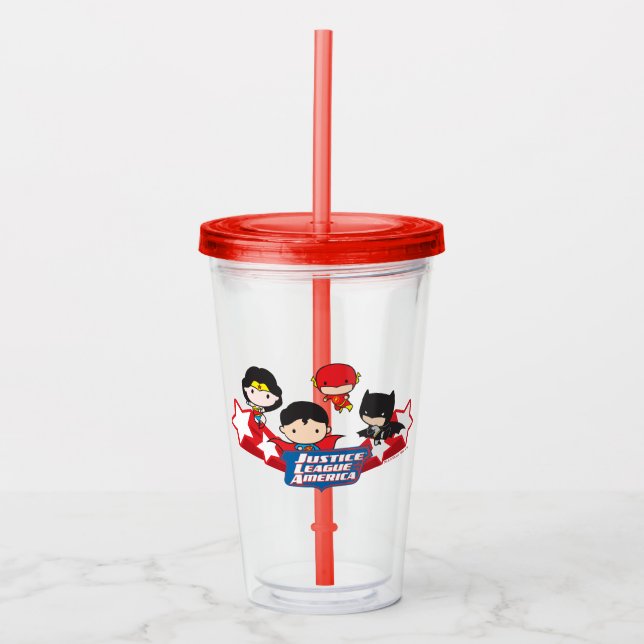Chibi Justice League of America Stars Acrylic Tumbler (Front)