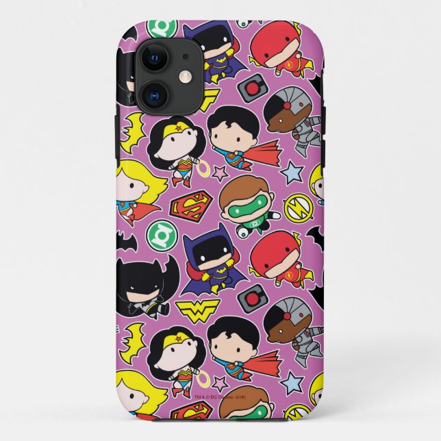 Chibi Justice League Pattern on Purple Case-Mate iPhone Case (Back)