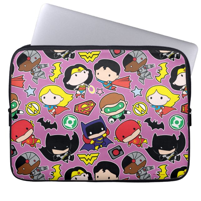 Chibi Justice League Pattern on Purple Laptop Sleeve (Front)