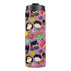Chibi Justice League Pattern on Purple Thermal Tumbler